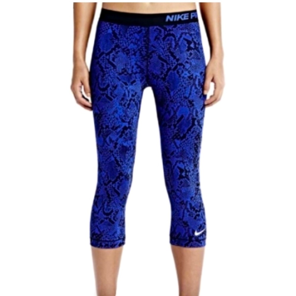 Nike Pro Tights Snake Reptile Print Capris Small S Blue Black Like New S